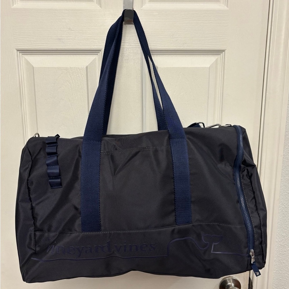 Vineyard Vines Whale Line Duffle Bag Steel Gray/ Navy Blue
